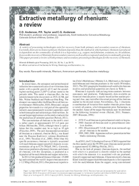 rhenium tapping|(PDF) Extractive Metallurgy of Rhenium: A Review.